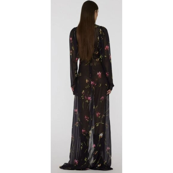 Rotate $469 Floral Size Small Maxi Dress Rosette Ruched Long Sleeve Formal NWT - Picture 3 of 13